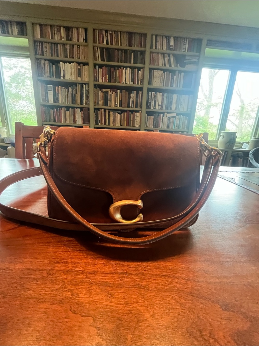 Coach Soft Tabby Suede Crossbody Bag in warm brown suede